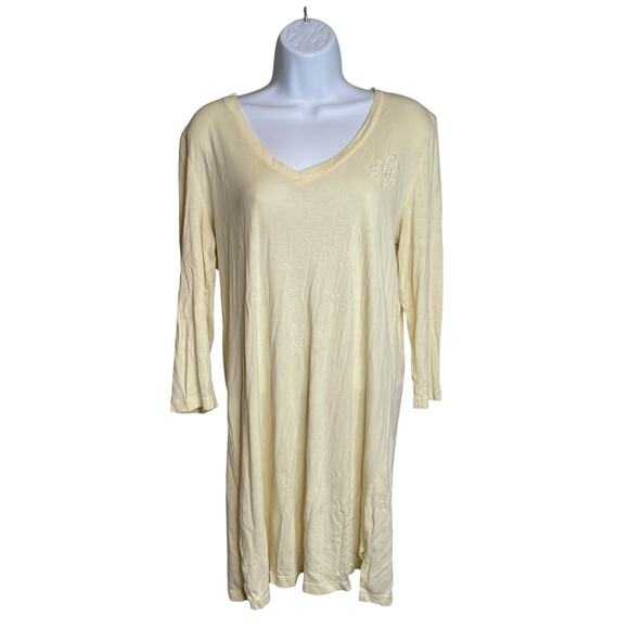 Lauren Ralph Lauren Womens Butter Yellow Monogram Sleepshirt Nightie Est. Size M - Picture 1 of 12